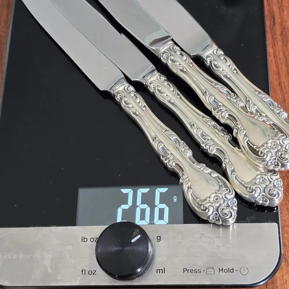 Gorham Melrose Sterling Silver Dinner Knives 4 Hollow Handle Stainless No Mono